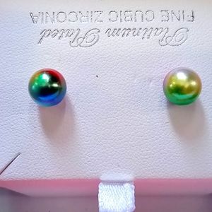 Rainbow Pearl Like Plastic Stud Earrings Brand New